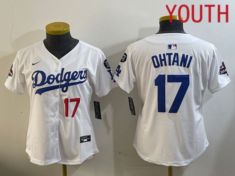 Youth Los Angeles Dodgers #17 Ohtani White Game 2024 Nike MLB Jersey style 12096